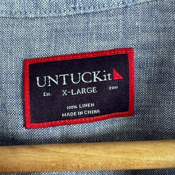 UNTUCKit Mens XL 100% Linen Shirt Coastal‎ Resort Preppy Summer Casual Chambray - Picture 4 of 8